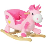 HOMCOM Rocking Horse, Plush Ride On Unicorn with Songs, Seatbelt, Pink