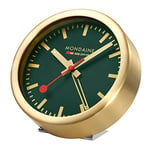 Mondaine A997.MCAL.66SBG Mini Horloge Murale et réveil avec boîtier en Aluminium doré et Cadran Vert forêt diamètre 12,5 cm