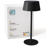 Lightbox LED lampe de table d'extérieur | lampe mobile d'extérieur sans fil avec solaire | 3 niveaux de toucher | dimmable | lampe de table alimentée par batterie (300 lm, 3000 K) | en métal &