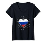 Womens Russian Flag Vintage Heart - Russia Fan Retro V-Neck T-Shirt