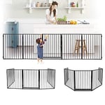 Ansobea Barrière de Protection de cheminée avec Porte en métal 304 cm | Barrière de sécurité Enfant | 5 pièces | Barrière de Protection pour Animaux et Grille d'escalier pour Enfants (Noir)