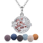 EUDORA Harmony Ball Collier Aromathérapie Huiles Essentielles Diffuseur Fleur CZ Pendentif pour Femmes Filles Bijoux Beau Cadeau, 7 PCS Perles De Pierre De Lave, 61cm