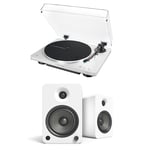 Audio Technica AT-LP70XBT Fully Automatic Bluetooth Wireless Turntable with Kanto YU6 200W Powered Bookshelf Speakers HiFi Package White