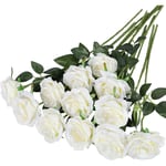 12 Pack Konstgjorda Rosor Blommor Silke Realistiska Blommor, Vit