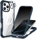 CENHUFO Magnétique Anti Espion Coque iPhone 16 Pro, Compatible avec MagSafe intégré Verre Trempé Protection écran et Protecteur Caméra, Antichoc Téléphone Housse Double Face Etui Intégrale - Bleu