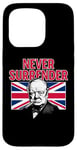 Coque pour iPhone 15 Pro Winston Churchill Never Surrender avec drapeau Union Jack