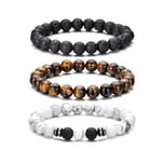 Bracelet œil de tigre pour hommes, ensemble de bracelets de perles en pierre naturelle de 8MM, bracelets extensibles en pierre de lave, réglables, en perles de cristal noir, cadeaux pour hommes