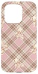 Coque pour iPhone 15 Pro Adorable ours en peluche Coquette Rose Plaid doux Fille Vintage