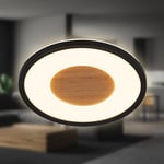 BRILONER - Plafonnier LED décor bois, lumière indirecte, blanc chaud 3.000K, lampe LED, plafonnier LED, lampe de salon, panneau LED, lampe de cuisine, éclairage plafonnier, 29x3 cm, noir