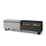 Skraut Home | Meuble TV | Banc Télé | Grand Espace de Rangement | 200x57x35cm | pour Les TV jusqu'à 80" | Cheminée électrique | Design Industriel | Style Moderne | Ciment