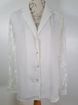 PRIMROSE PARK Lace Sleeve Blouse White Collared Long Button Up Shirt Top Size 16