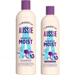 Aussie Miracle Moist Set | Macadamia Nut Oil Shampoo (675ml) & Conditioner (470m