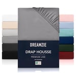 Dreamzie Drap Housse 80x200 cmpour Matelas Épais jusqu'à 33 cm - 100% Polyester Microfibre - Gris Anthracite Certifié sans Produits Chimiques (Oeko TEX), Drap Housse avec Élastique Complet