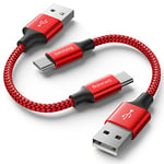 Baiwwa Lot de 2 Cable USB C Court, 30cm Câble USB A vers USB C Charge Rapide 3A Cordon Compatible avec Redmi Note 9 10 12, Samsung Galaxy S10 S20 S21 S22 S23, A14 A13 A33 A54 A70 A71 -Rouge