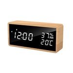 Flysocks Réveil Numérique en Bois, Réveil Électronique avec 3 Réglages d'Alarme, Horloge Numérique Alimenté par USB Réveil Snooze avec Affichage LED de l'Heure, de la Température et de l'Humidité