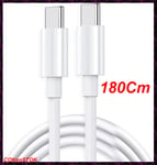 180Cm Câble USB-C vers USB-C 60W 100W Original Samsung pour Galaxy S20 S21 S22 S23 BLANC