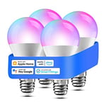 meross Ampoule LED Connectée, Lot de 4 Ampoule E27 WiFi Compatible avec Apple Home, Alexa et Google Home, RGBWW Ampoule Intelligente Multicouleur Dimmable avec Commande Vocale et Contrôle à Distance