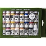 Vallejo Coffret de 16 Pots de Peinture Acrylique - Couleurs Assorties et Couleurs chaires - pour maquettes, Noir