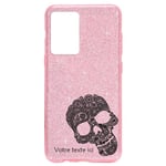 Coque Iphone 12 MINI paillettes rose mort dentelle noire personnalisee