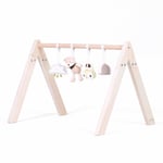 Wooden Baby Play Gym With Hanging Toy Bar and Sensory Soft Toys - Safari