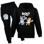 Barn Bluey Hoodies Pojkar Träningsoverall Sporttröja Casual Flickor Pullover Hoodie Tröja Sportkläder för Tonåringar Tryckt Hoodie Söt Pullover Svart Black 140cm