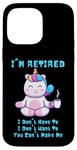 Coque pour iPhone 14 Pro Max Cadeau de départ à la retraite Licorne avec inscription I'm Retired