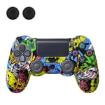 Skal för Sony PlayStation 4 Pro Slim PS4 Anti-Slip Silikon Skin Cover - Skull Graffiti