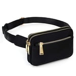 UTO Sac Banane Femme Homme Fanny Pack Ceinture Imperméable Nylon Mode Léger Sac de Taille avec 3 Poches zippées Noir