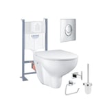 Pack WC sans bride Bau Ceramic avec abattant slim + Bâti support WC Rapid SL + plaque de commande Start chromé + Accessoires