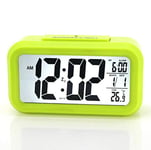 XiZiMi Temperature Display for Home Office Travel Smart Back-Light Battery Operated Alarm Clock Travel Alarm Clock Snooze Function with Calendar LED Large Display Digital Alarm Clock Green