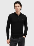 AllSaints Mode Merino Long Sleeve Polo Shirt, Black