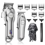 SUPRENT Professional Hair Clippers Men, Barber Hair Clippers Combo, Corded & Cordless Hair Cutting Men's Clipper Set & T-Blade Trimmer Kit, Rechargeable Zero Gap Trimmer for Barbers(Silver)