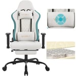 WOLTU Chaise Gaming Massante, Fauteuil Gaming, avec Coussin Lombaire Massant, Siège Large à Ressorts, Chaise Ergonomique avec Appui-tête, Repose-Pieds, Charge 150kg, Tissu Technique, Blanc, GS09bws