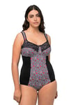 Ulla Popken Femme Grandes Tailles Body Sculptant à Motif Pied-de-Poule et Dentelle, Bonnet C - D Noir 105C 820908100-105C