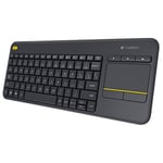 Logitech K400 Plus Clavier Sans Fil Touch TV Avec Contrôle Média et Pavé Tactile, Clavier HTPC pour PC connectés TV, Windows, Android, Chrome OS, Ordinateur Portable, Clavier Belge AZERTY - Noir