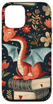 Coque pour iPhone 12/12 Pro Motif de ver de bibliothèque Cute Dragon Books Cottagecore