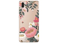 NOVAGO Compatible Huawei P20 Coque Transparente Souple résistante Anti Choc avec Impression de qualité(Grosse Fleur)