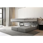 Lit adulte 160x200 cm tropea - avec rangement et matelas ressorts ensachés - tissu velours - gris