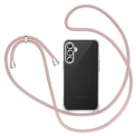 XTCASE Coque pour Samsung Galaxy A15 5G/4G avec Cordon, Etui avec Collier - Tour de Cou Lanière en Corde - Transparente Silicone Housse avec Cordage Lanyard Case, Or Rose