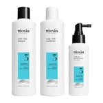 Nioxin Scalp + Hair Thickening System 3 - Shampoing, Après-Shampoing & Soin pour Cheveux Colorés, Secs et Abîmés, Chute Modérée (150+150+50ml)