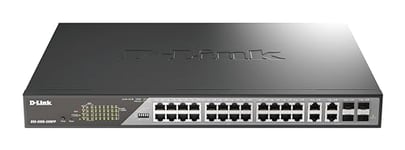 D-Link DSS-200G-28MPP Smart Switch 28 Ports Gigabit PoE++ avec 24 Ports PoE++ 1000BASE-T et 2 Ports SFP combinés, 802.3af/at/BT, Budget PoE de 518W, Extension Jusqu’à 250 m, VLAN, QoS, ERPS, ONVIF.