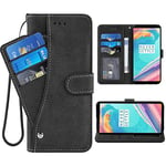 ELISORLI Compatible with Oneplus 5T Wallet Case Wrist Strap Lanyard Leather Flip Card Holder Stand Cell Accessories Phone Cover for OnePlus5T A5010 One Plus5T 1 Plus T5 1plus One+ + 1+ 1+5T-Black