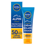 NIVEA SUN ALPIN Crème solaire visage FPS 50 (1 x 50 ml), Protection solaire hivernale hydratante, Écran solaire anti UVA/UVB pour tous types de peaux
