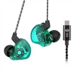 Yinyoo CCZ Melody in Ear Monitors Hybrid 1BA 1DD Écouteurs HiFi, Écouteurs Intra-Auriculaires IFilaire IEM avec câble 4N OFC pour Téléphone Portable (Vert, sans Micro Type-C)