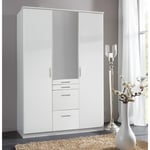 Armoire penderie blanche ARRON 3 portes battantes 4 tiroirs