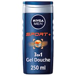 NIVEA MEN Gel Douche Sport 3 en 1 (2 x 250 ml), gel douche homme pour corps, visage et cheveux, nettoyant doux après sport, savon douche revitalisant & fraîcheur 24 h