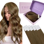 Fshine Extension Cheveux Naturel Adhesif Brun Chocolat 20pcs 14pouces 50g Bande Adhesive Extension Varis Cheveux Humains Extension Adhesif Cheveux Raides Tape in Human Hair Extension Couleur 4