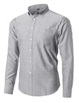 JEETOO Homme Chemise à Col Officier Manches Longues de Couleur Unie Oxford (T-Gris, Small)