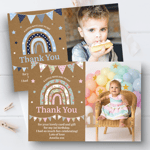 Personalised Photo Rainbow Thank You Cards Vintage Boy Girl Thank You Notes x10