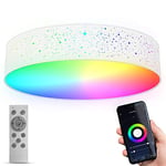 B.K.Licht Plafonnier tissu LED connecté WiFi smart I Ø49 cm I CCT I RVB I App et télécommande I dimmable I commande vocale I iOS & Android I ciel étoilé